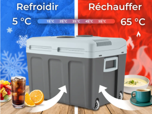Glacière électrique chauffante et réfrigérante avec poignées et roulettes 40 L