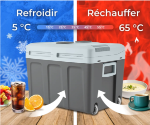 Glacière électrique chauffante et réfrigérante avec poignées et roulettes 40 L